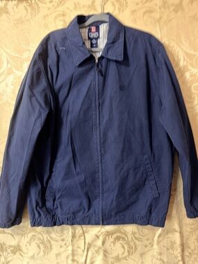Chaps Navy Jacket with Blue & White Striped Lining